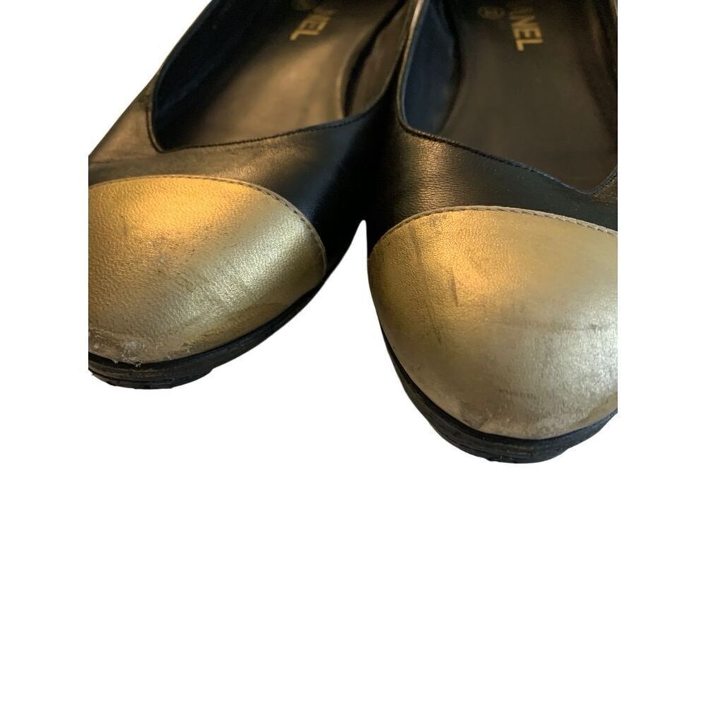 Chanel Cambon leather ballet flats gold cap toe women's size 38.5 US 8 - Picture 3 of 7
